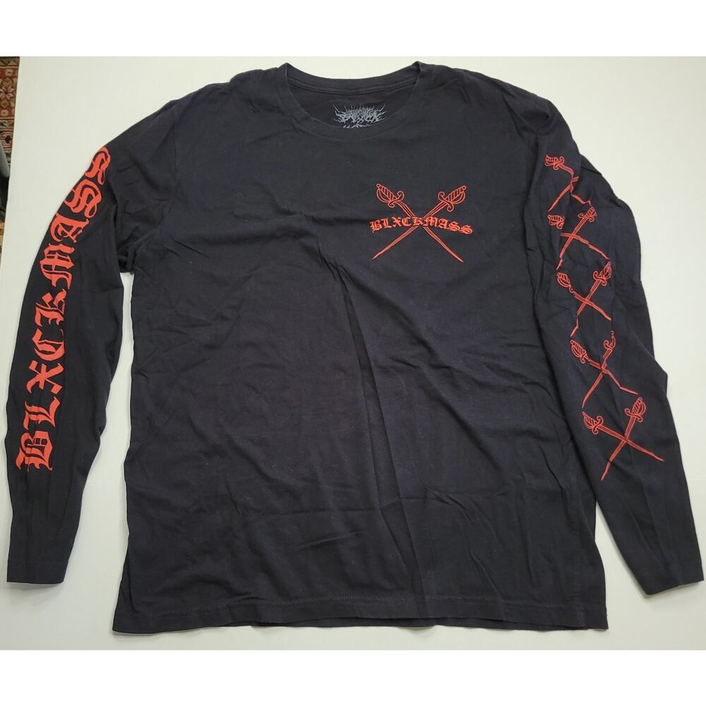 BlxckMass Long Sleeve Black T-Shirt Heart Swords Full Sleeve Graphics Size XL